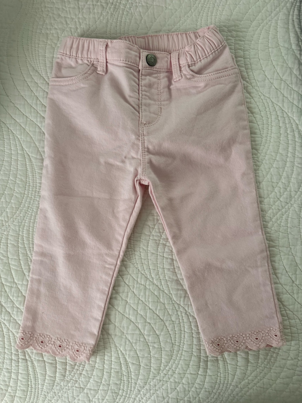 Girls' Light Pink Stretch Jeans with Scalloped Hem 12Months